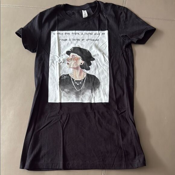 NWOT Bella + Canvas Black Cotton Coco Chanel Short Sleeve T Shirt. Size Small. - Picture 1 of 6